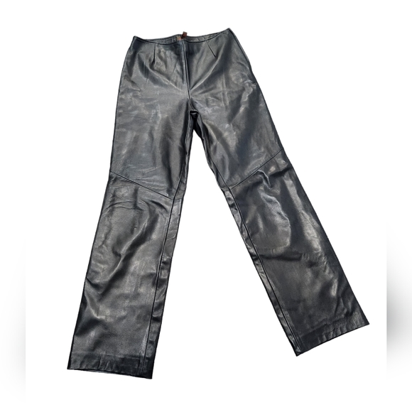 Vintage Danier buttery soft high waisted black leather straight leg pants sz 10 - Picture 1 of 9
